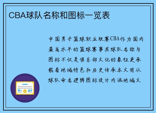 CBA球队名称和图标一览表